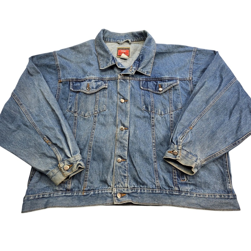 Wrangler Jacket Mens 4XL Blue Denim Bomber HERO Collared Relaxed Fit Unlined